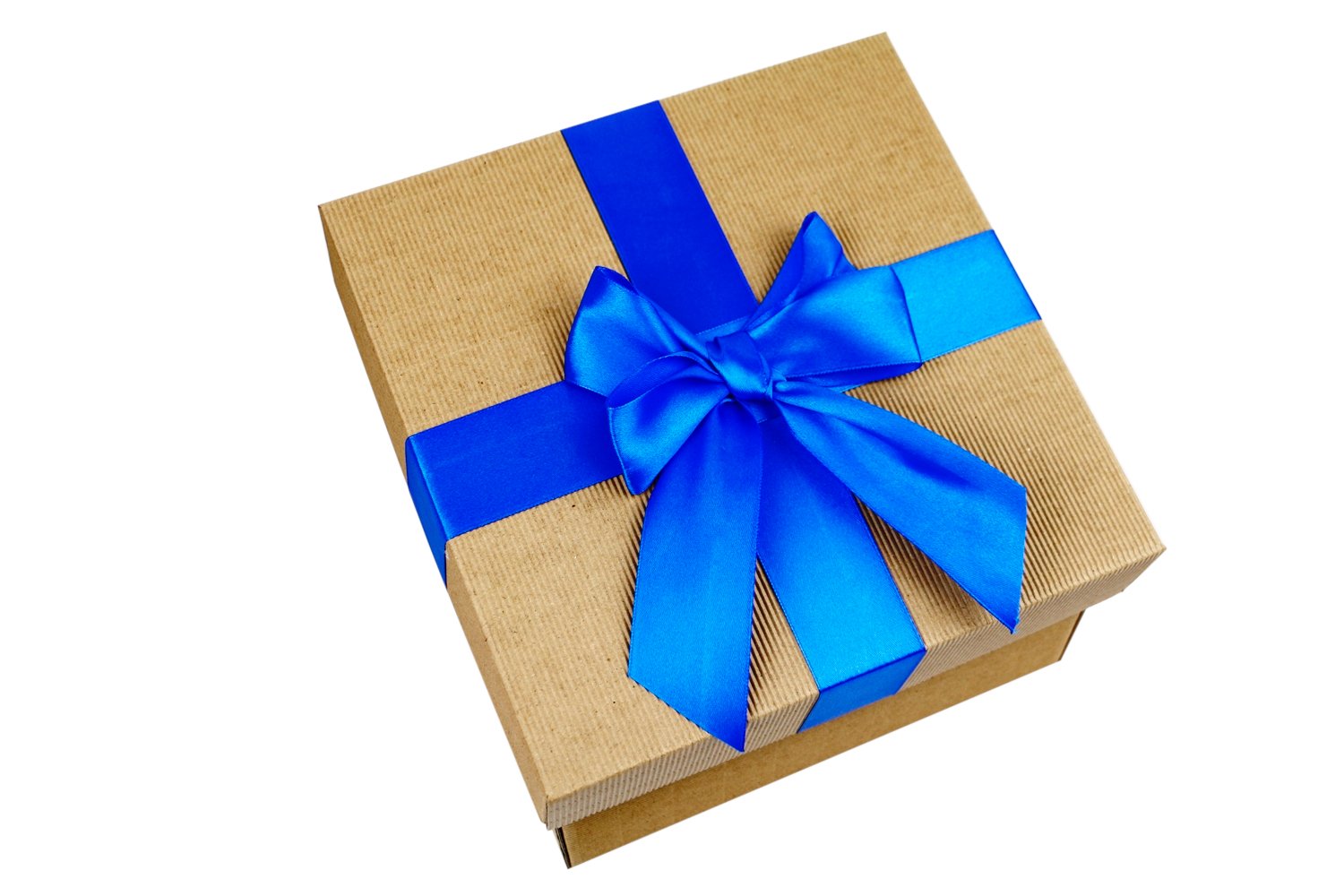 Brązowe pudełko z niebieską kokardą